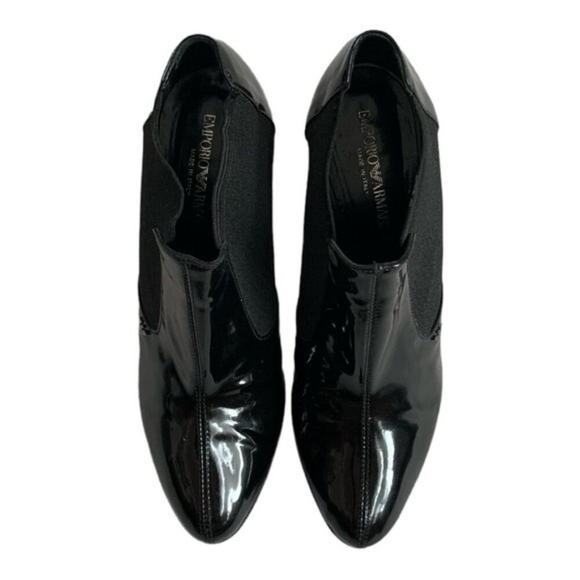 EMPORIO ARMANI Black Patent Leather Chelsea Ankle Boots Size 8-8.5 - Picture 4 of 12